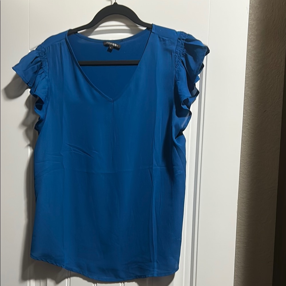 Papermoon Blue Flutter Sleeve Ruffled Blouse